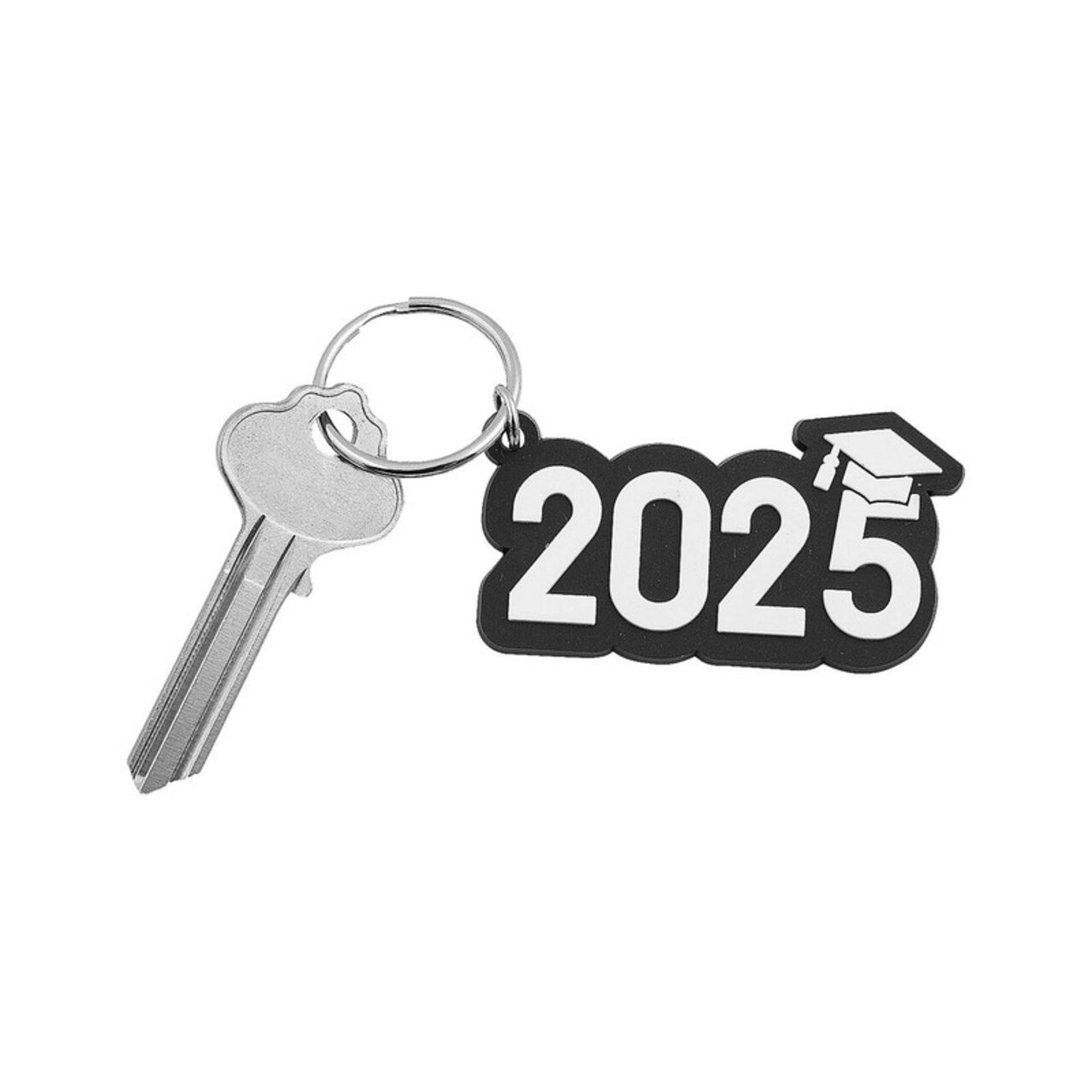 2025 Graduation Black & White Rubber Keychains 12 Pieces 2 1/4"